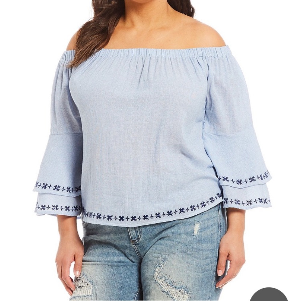 Lucky brand off the shoulder embroidered top sz 2X